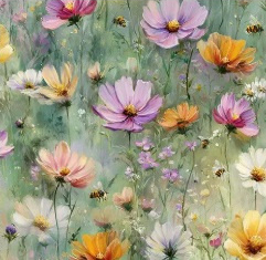 Bijbelhoes Kunstleer met print weidebloemen en bijen