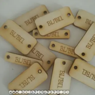 Houten label 'BIJBEL'