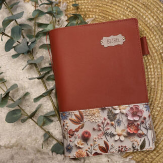 Bijbelhoes Kunstleer met bloemprint in combinatie met effen