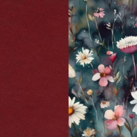 Bijbelhoes kunstleer met print aquarel margrieten Diana en bordeaux rode rug